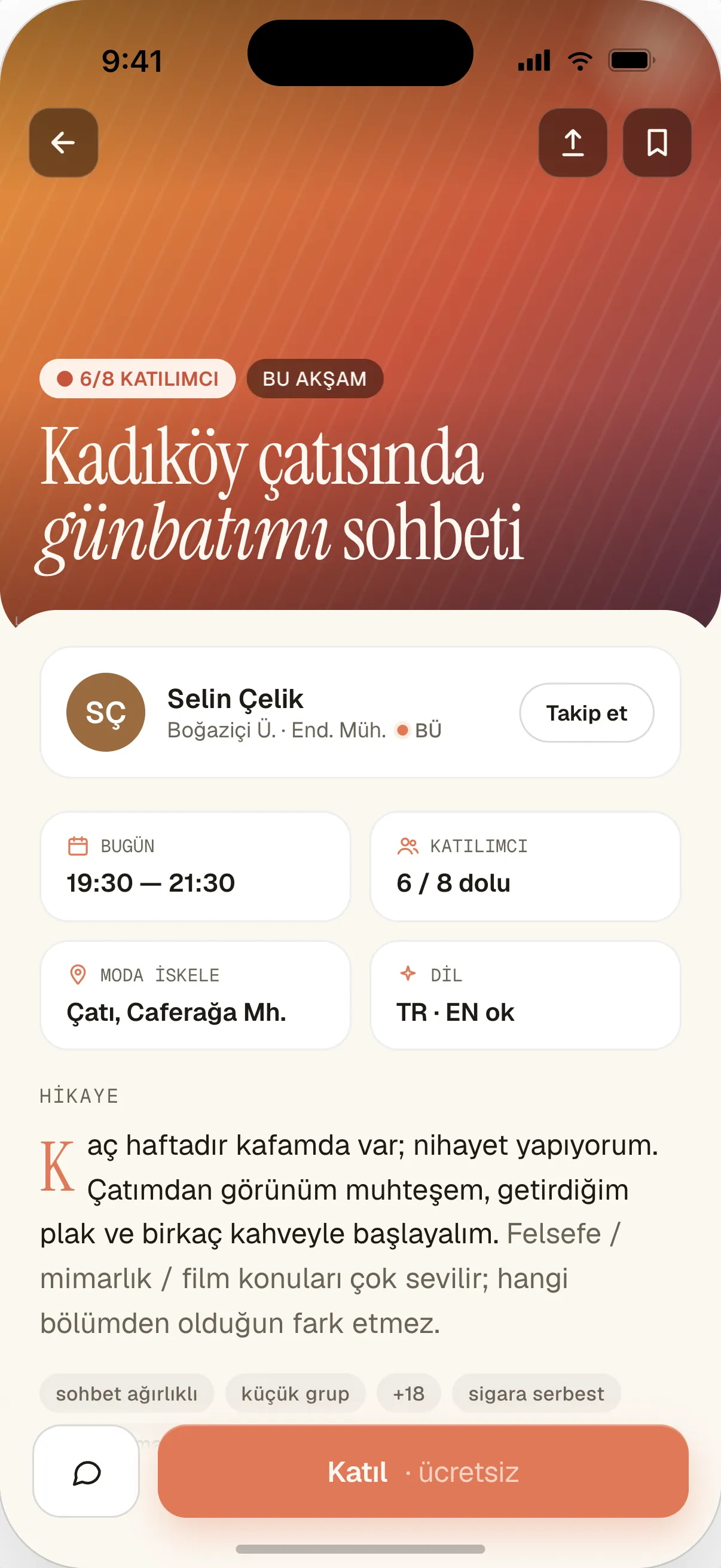 CrossCampus iOS — etkinlik detay ekranı